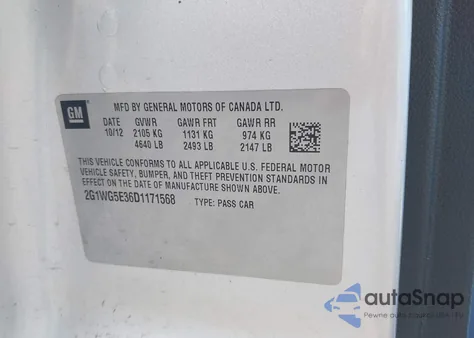 2013 Chevrolet Impala Lt from USA, damaged, VIN 2G1WG5E36D1171568